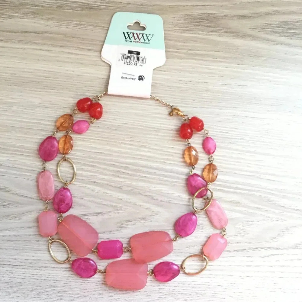 Double Layer Statement Necklace, pink orange jewelry